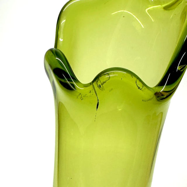 Glass Vintage Viking Glass 6-Petal Avocado Swung Vase For Sale - Image 7 of 8
