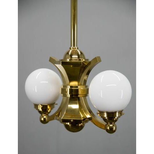 Metal Art Deco Brass and Glass Chandelier from Gocar, 1910s For Sale - Image 7 of 11