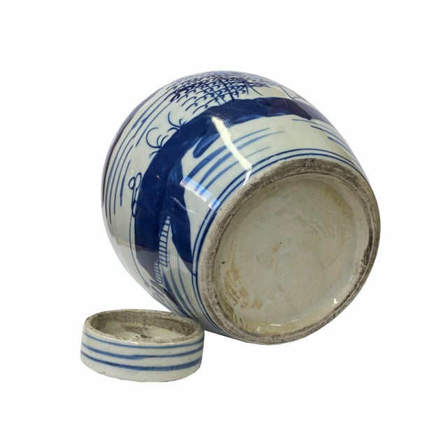 Chinese Oriental Small Blue White Scenery Porcelain Ginger Jar For Sale - Image 4 of 5