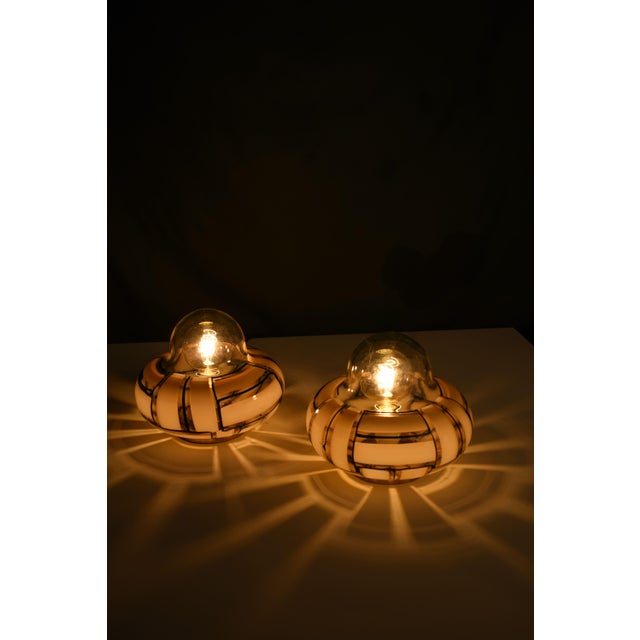 Tessere Ambra Murano Glass Table Lamps by Barovier & Toso, 1950s, Set of 2 For Sale - Image 3 of 9