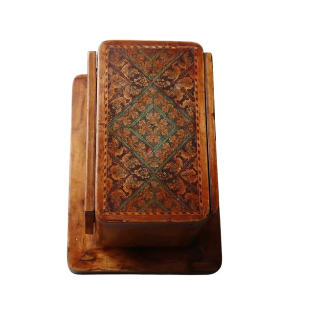 Brown 1950s Wood Mosaic Inlaid Cigar Box Vintage European Art Deco For Sale - Image 8 of 11