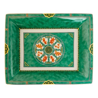 Vintage Christofle Paris Porcelain Tray in Oceana Vert Ginkgo For Sale