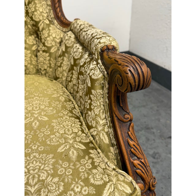 Wood Louis XV Style Tufted Bergère Armchair, Vintage For Sale - Image 7 of 12