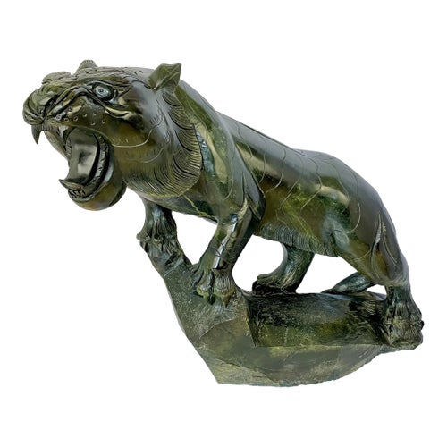 Large Scale Chinese Carved Nephrite Jade Tiger Sculpture