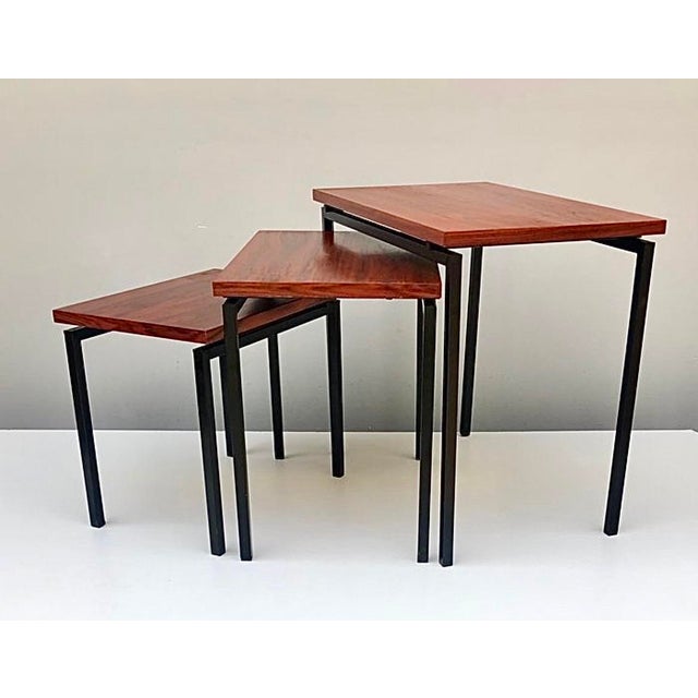 Nesting Tables in Teak and Black Iron by Cees Braakman for Pastoe, 1950s, Set of 3 For Sale - Image 13 of 13