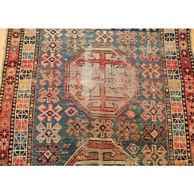 19th Century Caucasian Shirvan Area Rug, Tribal Geometric Pattern, Blue & Ivory, 3’ x 5’ For Sale - Image 11 of 17