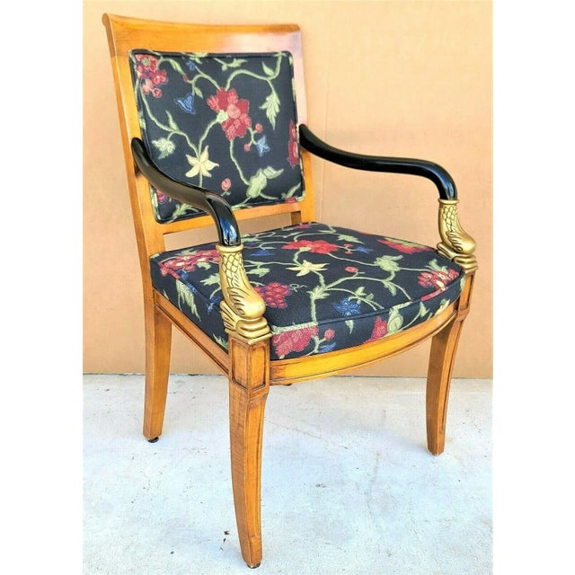 French Directoire Style Ebonized Carved Dolphins Desk Armchair For Sale - Image 9 of 9