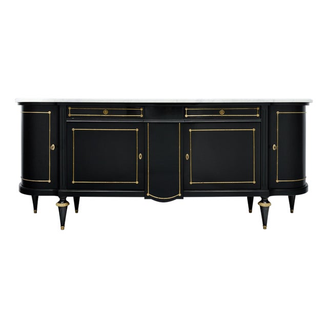 Classic Demilune, Louis XVI Style French Buffet, Ebonized, Circa 1920 For Sale
