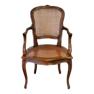 Early 20th Century Carved Solid Walnut Caned Chair For Sale