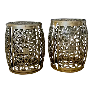 Pair Asian Brass Round Garden Stools