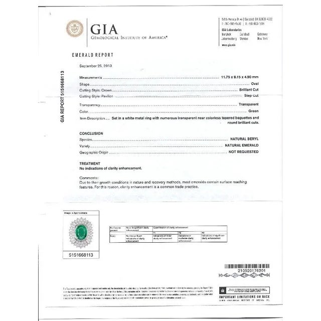 1990s Gia Certified 4 Carat No Oil Emerald & Diamond Halo Platinum Ring Size 6.25 For Sale - Image 9 of 9