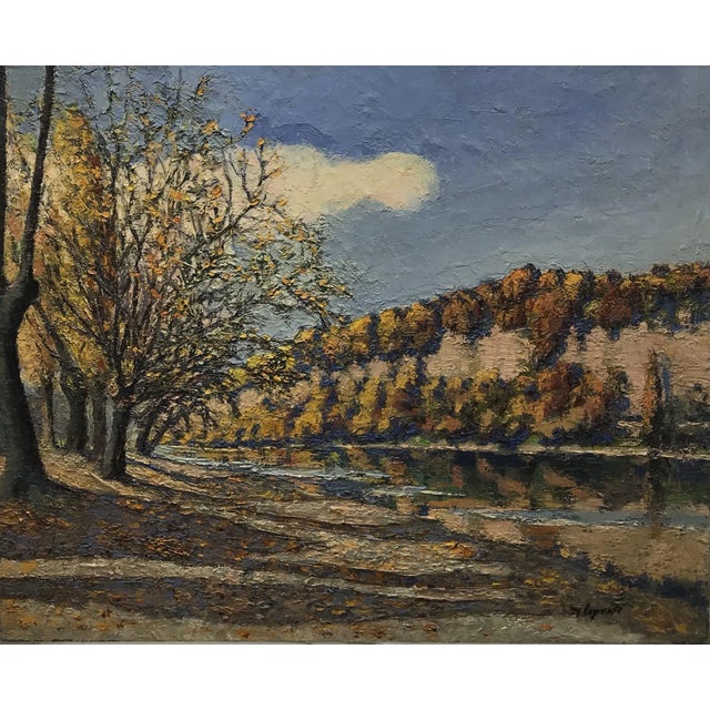 Textile Maurice Loponte, Au bord de l'eau, 1956, Oil on Canvas For Sale - Image 7 of 7