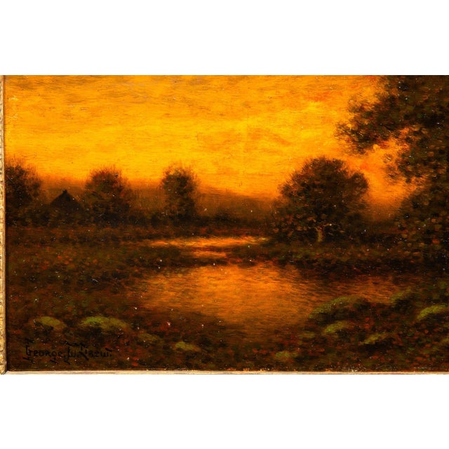 Green American Antique Oil Painting of Evening Landscape by George W. Drew For Sale - Image 8 of 18