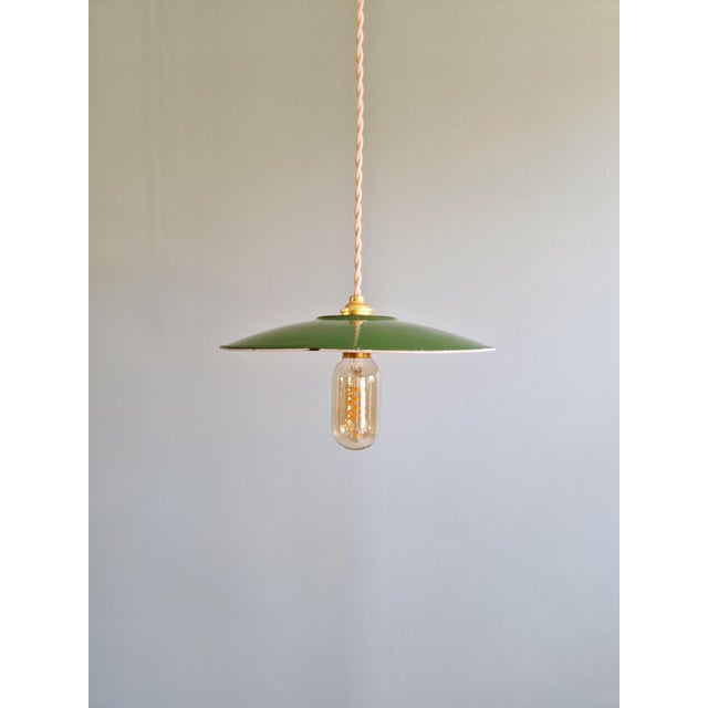 Industrial Industrial Pendant Light in Green Enameled Sheet Metal, 1940s For Sale - Image 3 of 17