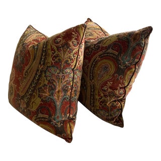 Pair of Custom Printed Velvet Pillows For Sale