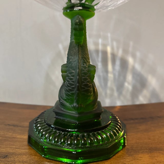 Green Vintage Dolphin Green and Clear Glass Bowl For Sale - Image 8 of 11