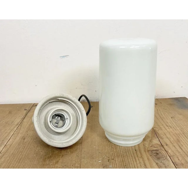 Industrial White Porcelain Pendant Light with Milk Glass, 1970s For Sale - Image 12 of 13