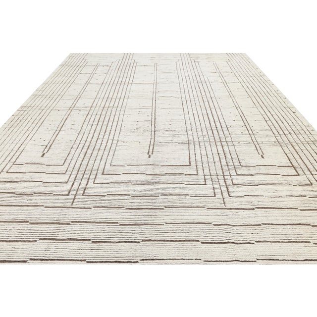 Contemporary Minimalist Linear Berber: Modern Hand-Knotted Moroccan Style Wool Rug For Sale - Image 3 of 10