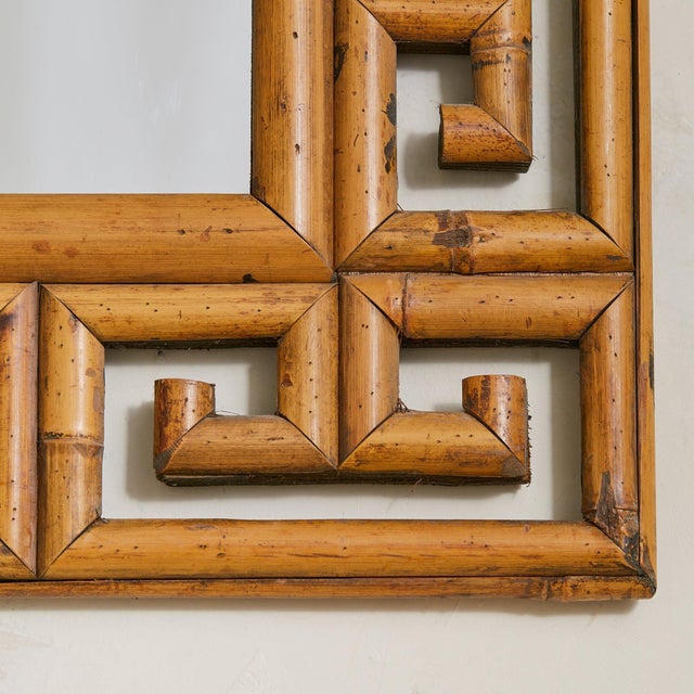 Wood Italian Greek Key Bamboo Wall Mirror, 1970s For Sale - Image 7 of 7