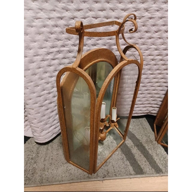 Spanish Revival Vintage Bruce Eicher Wrought Iron Wall Sconces - A Pair For Sale - Image 3 of 13