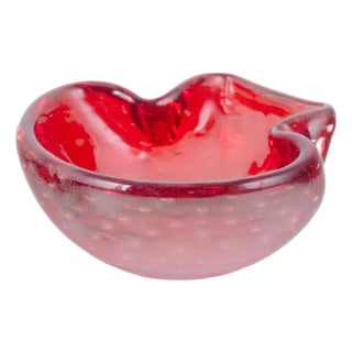 Vintage Decorative Bowl with Organic Form in Red Sommerso Glass, 1960s For Sale