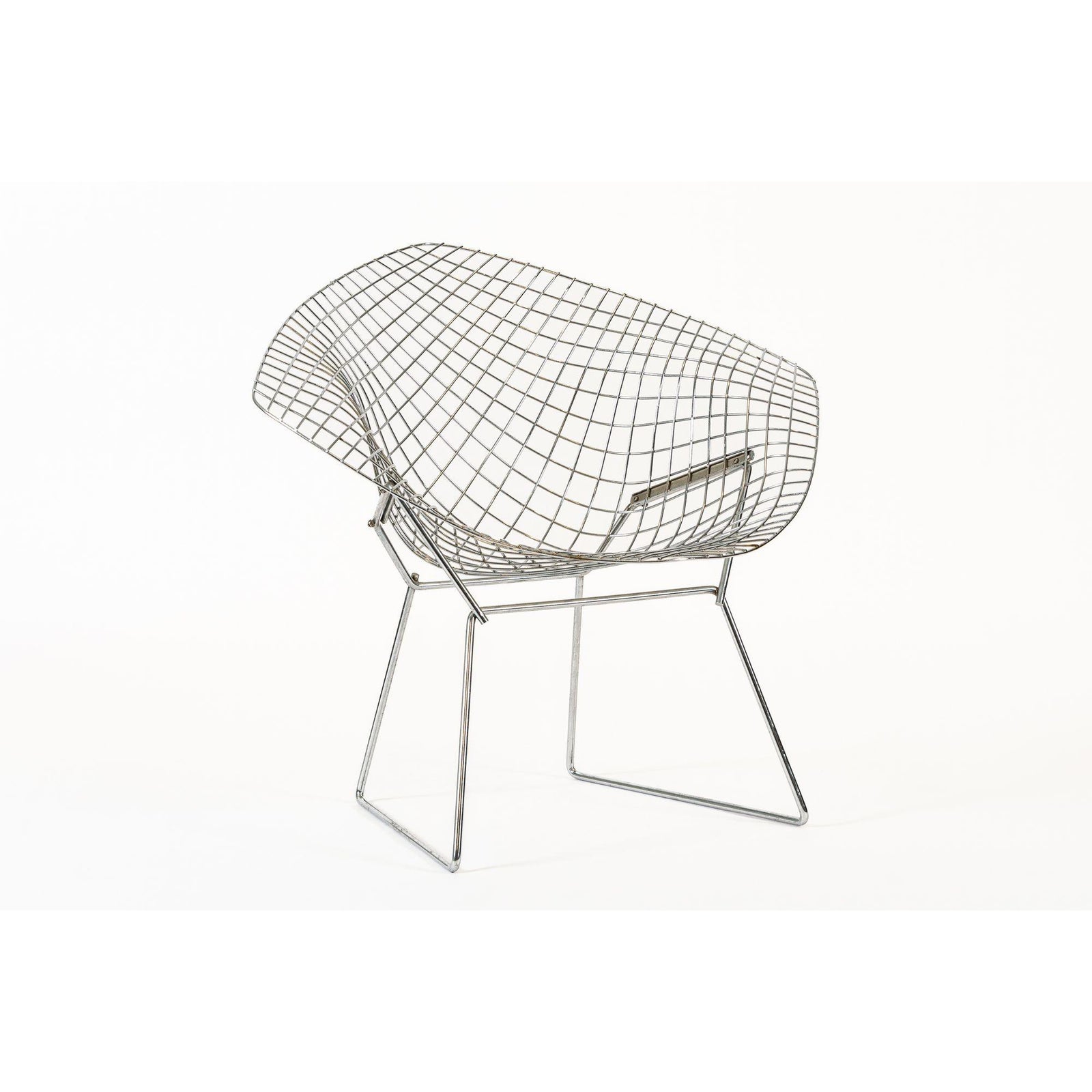 1970s Mid Century Silver Diamond Wire Chair by Bertoia for Knoll