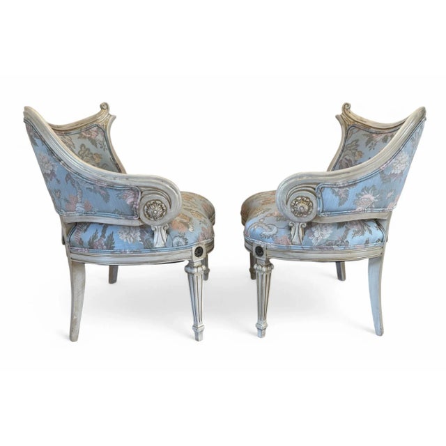 Baby Blue 1950s Regency Asymmetrical Boudoir or Parlor Chairs - A Pair For Sale - Image 8 of 12