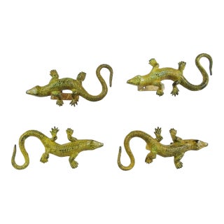 Gilt Bronze Lizards or Salamanders Mounted on Later Metal Brackets as Curtain Tie Backs - Set of 4 For Sale