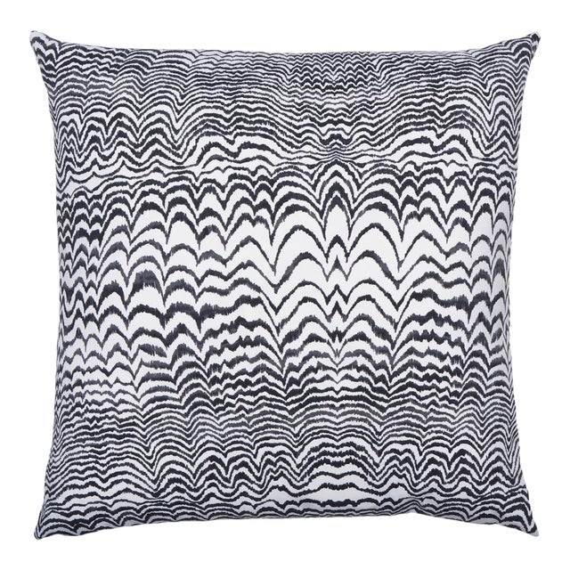 Schumacher x Trina Turk Ink Wave Print Indoor/Outdoor Pillow 20" in Black For Sale