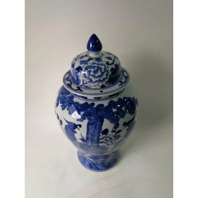 Ceramic Chinese Blue and White Porcelain Ginger Jar With Birds & Flowers For Sale - Image 7 of 11