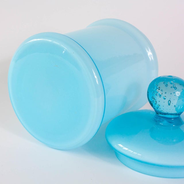 Portuguese Light Blue Opaline Jar, 1960s For Sale - Image 11 of 15