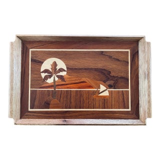 Mid Century Vintage Teak Inlay Trays, Made in Italy (2 Available) For Sale