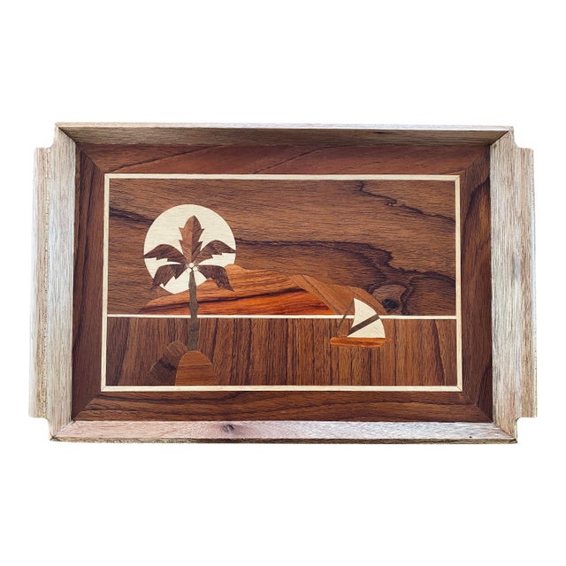 Mid Century Vintage Teak Inlay Trays, Made in Italy (2 Available) For Sale
