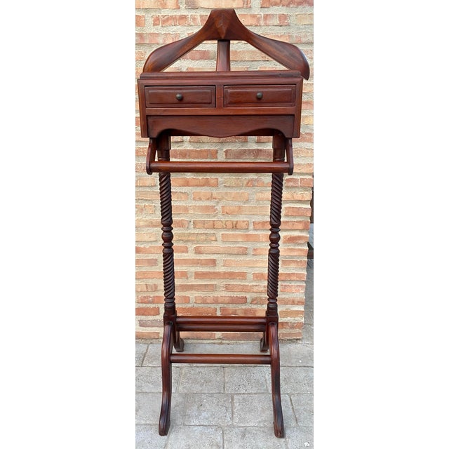 Spanish Baroque Revival Walnut Gentleman’s Valet Stand with Drawers, 1920s For Sale - Image 13 of 18