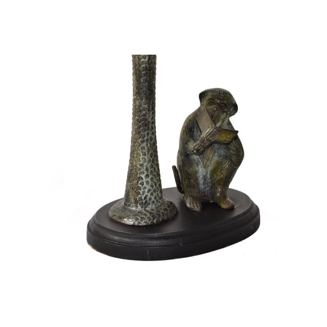 Late 20th Century Maitland Smith Style Bronze Reading Monkey Palm Leaf Tree Candle Holder For Sale - Image 12 of 13