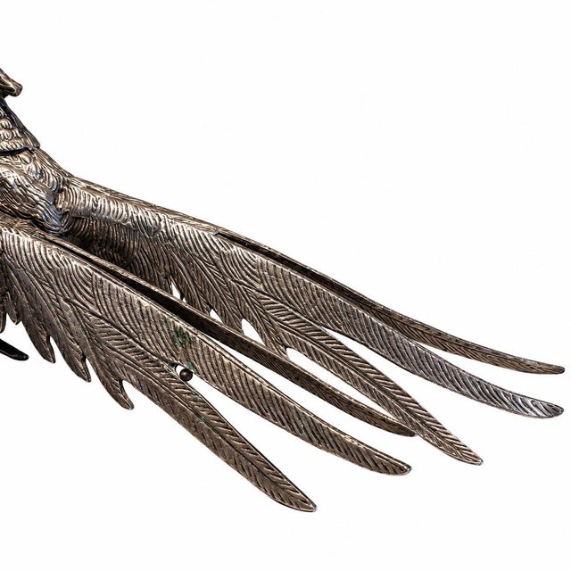 Silver Pair of Vintage Large Chinese Brass Silver-Plated Pheasant Sculpture Figurines For Sale - Image 8 of 9