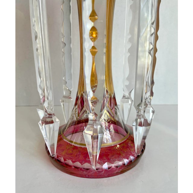 Bohemian Ruby and Amber Crystal and Glass Mantle Luster Lustre For Sale - Image 4 of 12