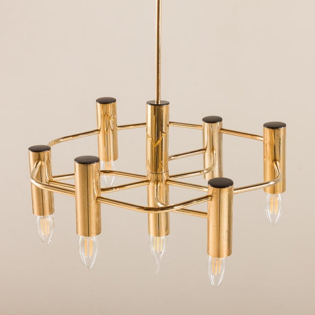 Gaetano Sciolari Vintage Geometric Brass Chandelier from Gaetano Sciolari, 1970s For Sale - Image 4 of 13