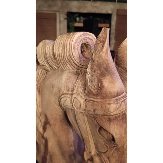 Mid-Century Modern Mid 20th Century Large Scale Monkey Pod Wood Horse Head Bust Sculpture W Base For Sale - Image 3 of 4
