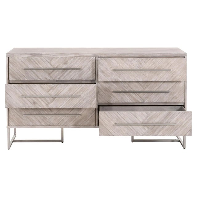 Mosaic 6-Drawer Double Dresser, Grey & Brushed Stainless Steel For Sale - Image 4 of 6