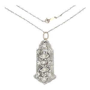 Antique 14k White Gold Diamond Art Deco Filigree Necklace