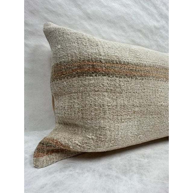 Turkish Hemp Pillow Cushion Natural Beige Rusty Brown Pillow Cushion Cover 16" x 24" For Sale - Image 4 of 4