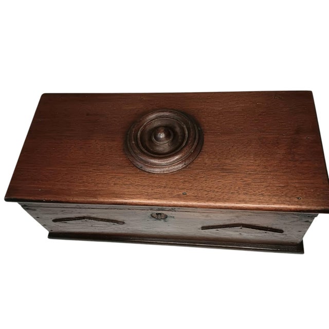 Rustic Antique Wood Box Dark Rustic Brown Diamond Design With Round Medallion For Sale - Image 3 of 18
