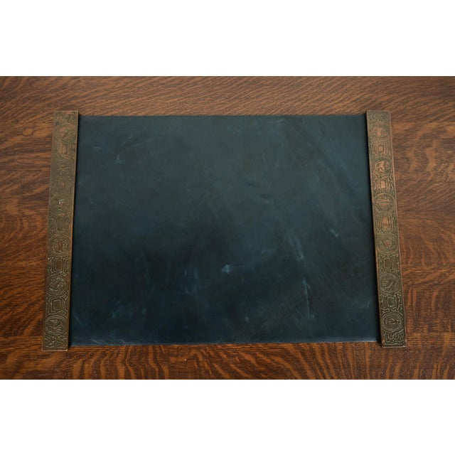 Tiffany Studios New York Zodiac Pattern Bronze Blotter Ends With Leather Desk Blotter For Sale - Image 14 of 14