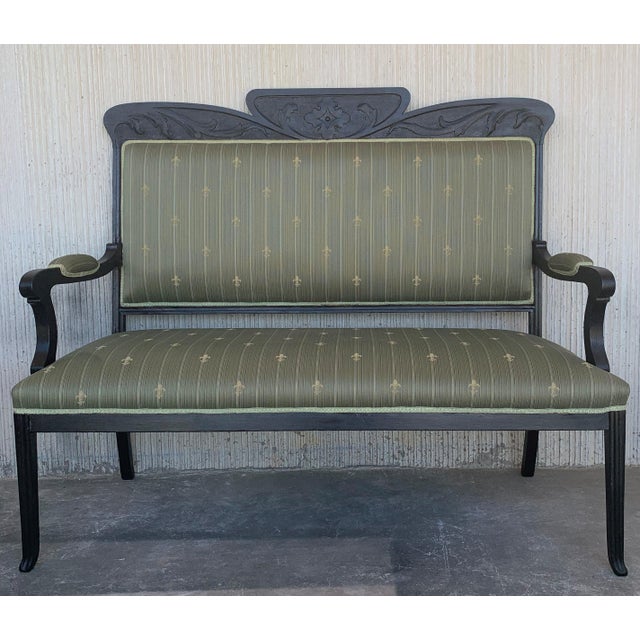 20th Black French Seating Set Sofa and Two Armchairs in the Louis Seize Style For Sale - Image 10 of 13