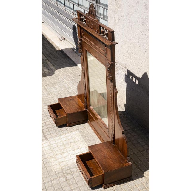 Late-19th Century Italian Veneered Walnut Stand Mirror with Drawers & Selvage For Sale - Image 3 of 10