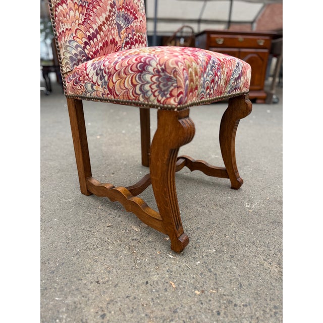 Late 20th Century Set of 8 French Louis Xiv Style Carved Oak Upholstered Dining Chairs For Sale - Image 14 of 17