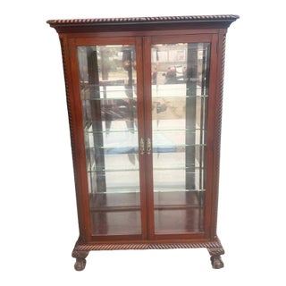Antique Mahogany Barley Twist Beveled Glass Curio Cabinet For Sale