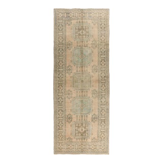 Vintage Circa 1940 Camel Turkish Oushak Hand Knotted Wool Runner 4'4 X 11'9 For Sale