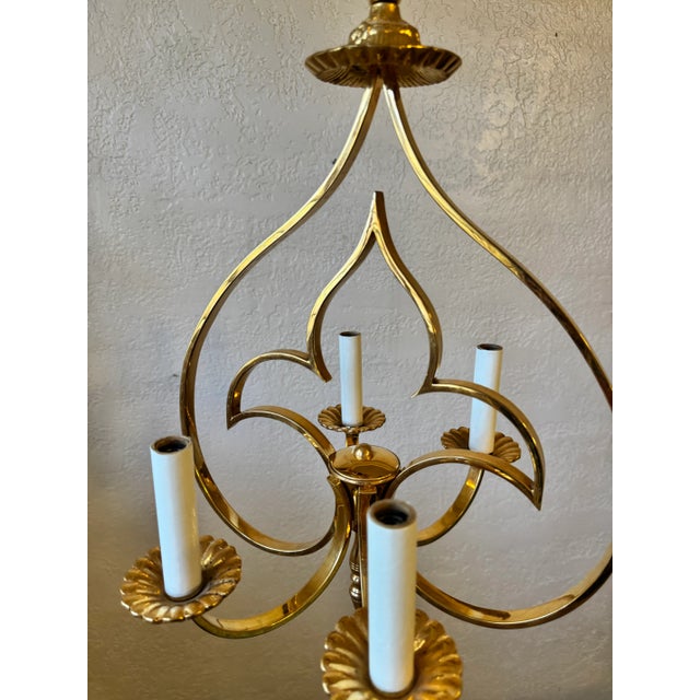 Mid-Century Brass Fleur-De-Lis Chandelier For Sale - Image 4 of 6